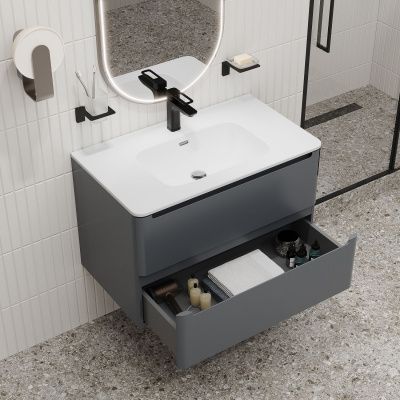 	Тумба с умывальником, подвесная, 80 см, темно-серый, Edifice, IDDIS, EDI80D0i95K