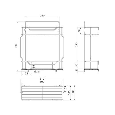 Полка двухъярусная прямая, проволока стальная, чёрный матовый, Grid, Milardo, GRICS2BM44