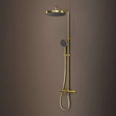 Душевая система с тропическим душем, изливом и термостатом, матовое золото, Duna, IDDIS, DUNMGSTi06