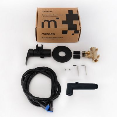 Встраиваемый смеситель с гигиеническим душем, черный матовый, Rora, Milardo, RORBLR0M08