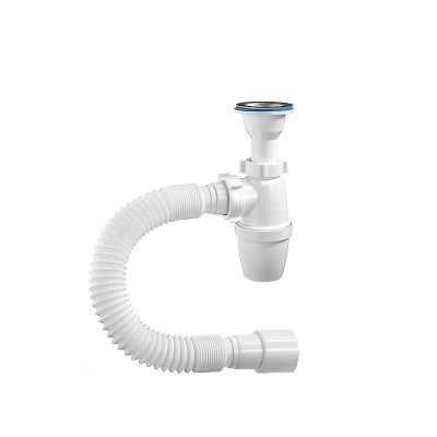 Сифон для умывальника "ОРИО" бутылочный, малый корпус с литым выпуском 1 1/4 х 40, с гибкой трубой 40-40/50 А-32089