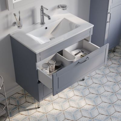 Тумба с умывальником, напольная, 80 см, светло-серый, Oxford, IDDIS, OXF80L0i95K