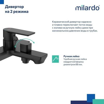 Смеситель для ванны, чёрный матовый, Maze, Milardo, MAZBL00M02