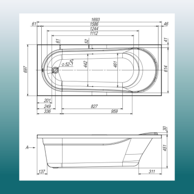 Ванна акриловая AQUA  VENTO Italy 170*70