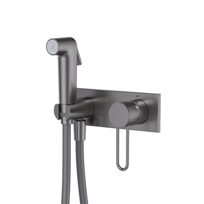 Встраиваемый смеситель с гигиеническим душем с защитным клапаном, графит матовый, Duna, IDDIS, DUNGMV0i08