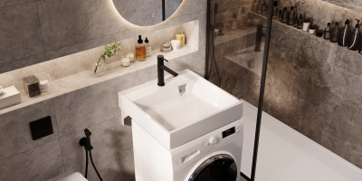 Раковина подвесная с отверстием под смеситель над стиральной машиной Paola Juno 600, арт. Pj600 