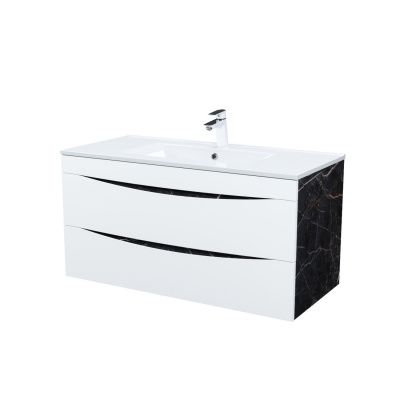 Тумба с умывальником, подвесная, 100 см, белая/черный мрамор, Cloud, IDDIS, CLO10B0i95K 