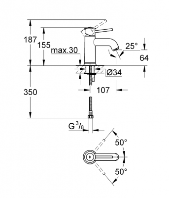 Смеситель однорычажный Grohe Bau Classic для раковины, хром (23162000)