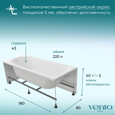 Крепеж универсальный для каркаса ванн  DIONA VENTO Italy  180*80