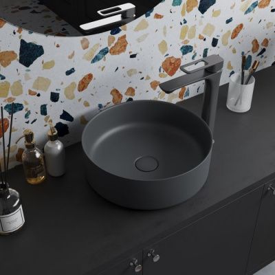 Чёрный матовый умывальник накладной, Ray, IDDIS, RAYBM03i27