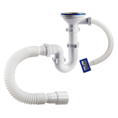 Сифон прямоточный для мойки "ОРИО" 3 1/4"х40, с переливом и гибкой трубой 40-40/50,  S-41079