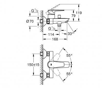 Смеситель для ванны GROHE BauEdge, хром (23604001)