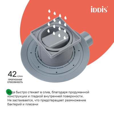 Трап душевой, сифон 360, комбинированный затвор, 10х10см, хром, IDDIS, 980DS10SB4CDZ