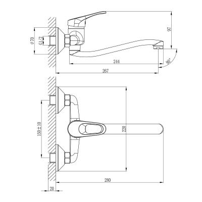 Смеситель для кухни настенный Rossinka B35-24