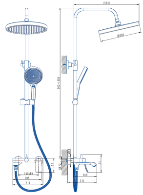Смеситель для ванны с верхним душем, Linea Brushed Gold, CETUS, CSLBG53553GY-05-S2192