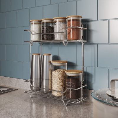 Полка двухъярусная прямая, проволока стальная, хром, Grid, Milardo, GRICS2CM44