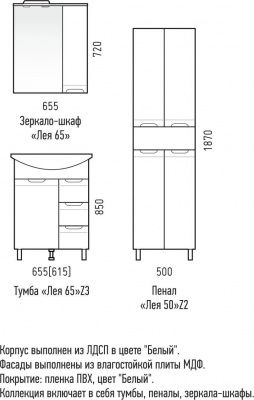 Зеркало-шкаф ЛЕЯ 65 С, CETUS