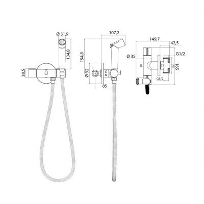 Встраиваемый смеситель с гигиеническим душем, Axes, IDDIS, AXESBR0i08