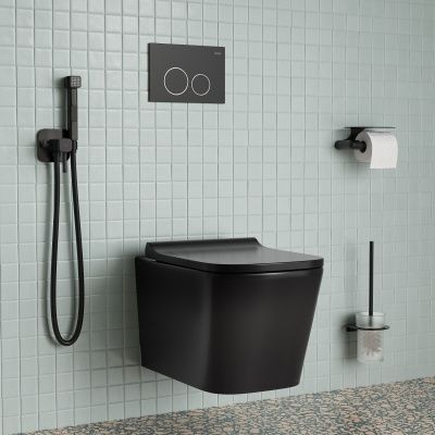 Встраиваемый смеситель с гигиеническим душем,матовый черный, IDDIS, 004BLS0i08