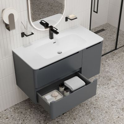 Тумба с умывальником, подвесная, 100 см, темно-серый, Edifice, IDDIS, EDI10D0i95K