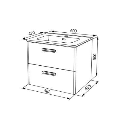 Тумба с умывальником, подвесная, 60 см, белая, Brick, IDDIS, BRI60W0i95K