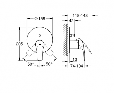 Смеситель GROHE Eurosmart для ванны однорычажный с переключателем на 2 положения, хром (24043003)