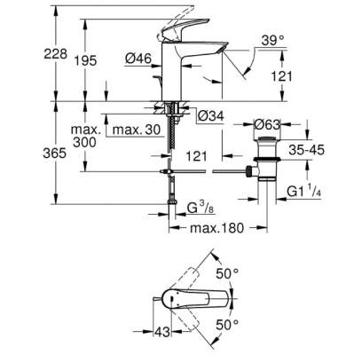 Смеситель для раковины GROHE Eurosmart New, M-Size, хром (23322003)