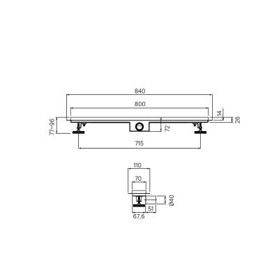 Лоток душевой, горизонтальный выпуск, комбинированный затвор, перфорированная решетка, 800мм, хром, IDDIS, 975A8SB10DZ