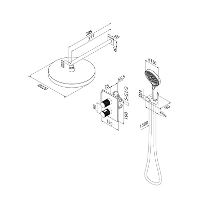 Душевая система с тропическим и ручным душем, с термостатом, глянцевый хром, Duna, IDDIS, DUNSB0Ti67