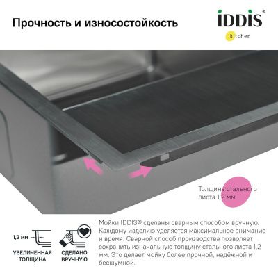 Мойка врезная, нерж. сталь, сатин, чаша слева, 780*510, Haze, IDDIS, HAZ78SLi77