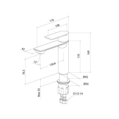 Смеситель для умывальника, чёрный матовый, Maze, Milardo, MAZBL00M01