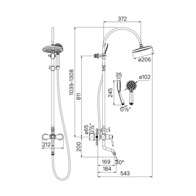 Смеситель для ванны с верхним душем, Oldie, IDDIS, OLDSB3Fi06