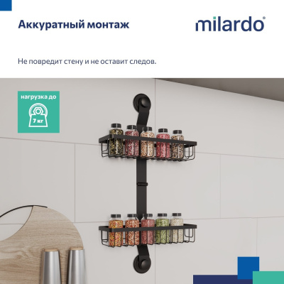 Двухъярусная прямая полка, проволока стальная, черный матовый, Easy, Milardo, EAS0WS2M44