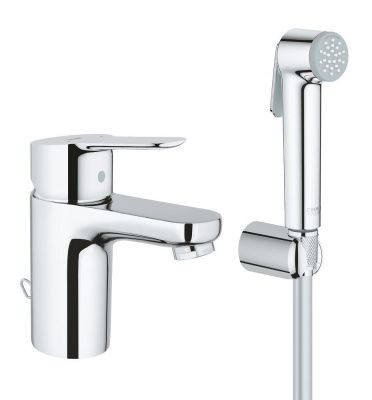 Смеситель для раковины GROHE BauEdge с цепочкой и гигиеническим душем, S-Size, хром (23757000)