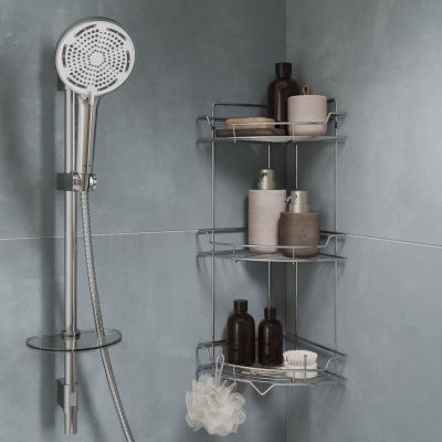 Полка трёхъярусная угловая, проволока стальная, хром, Grid, Milardo, GRICC3CM44