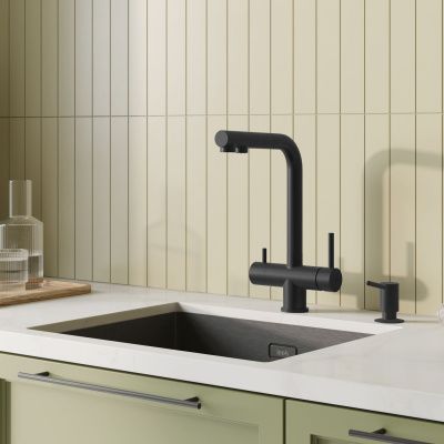 Смеситель для кухни с выдвижным изливом и каналом для фильтра, черный матовый, Umbra, IDDIS, UMBBLPFi05