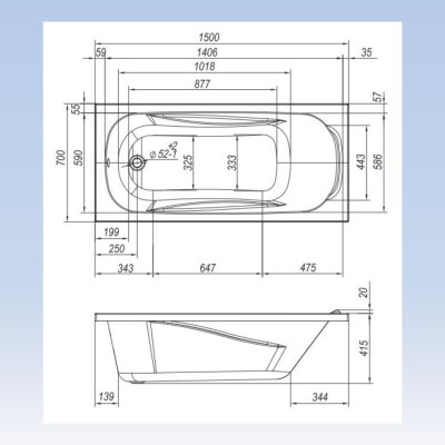 Ванна акриловая SERENA VENTO Italy  150*70
