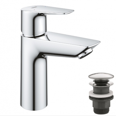 Смеситель для раковины GROHE BauEdge с ограничителем температуры и нажимным донным клапаном, M-Size, хром (23901001)