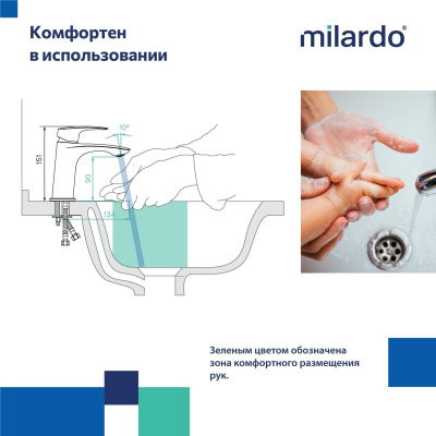 Смеситель для умывальника, графит, Rora, Milardo, RORGM00M01