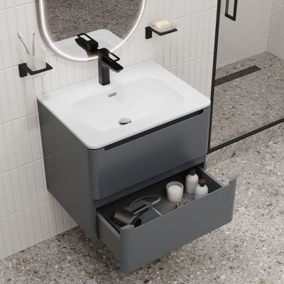 Тумба с умывальником, подвесная, 60 см, темно-серый, Edifice, IDDIS, EDI60D0i95K