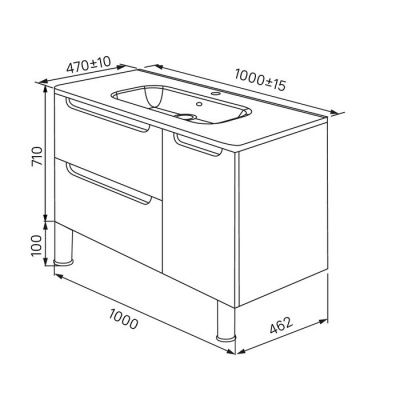 Тумба с умывальником, напольная, 100 см, белая, Edifice, IDDIS, EDI10WFi95K