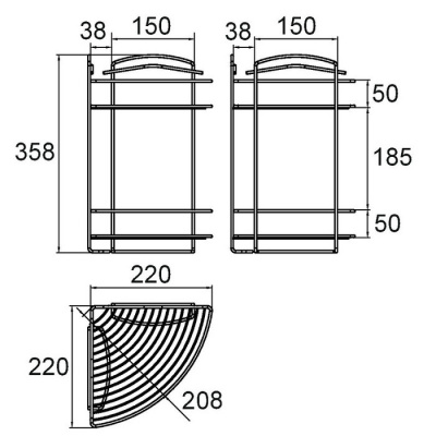 Полка двухъярусная угловая, проволока стальная, 09, Milardo, 209WC20M44