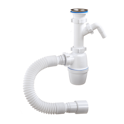 Сифон бутылочный для мойки "ОРИО" 1 1/2"х40 мм, с одним отводом и гибкой трубой 40-40/50, А-40059