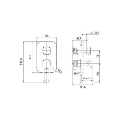 Встраиваемый смеситель с тремя выходами, черный матовый, Slide, IDDIS, SLIBL00i68