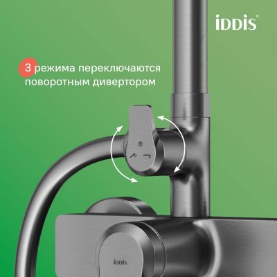 Душевая система с тропическим душем и изливом, матовый графит, Parker, IDDIS, PARGM3Fi06