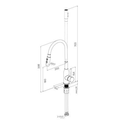 Смеситель для кухни с гибким изливом и душевой насадкой, глянцевый хром, Meal, Milardo, M01SB2FM05