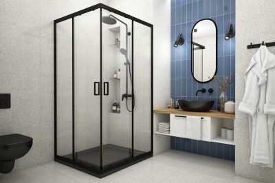 Душевое ограждение Apart Black 100*100*185 прозрачное каленое стекло 6 мм, арт.:AP1000BL