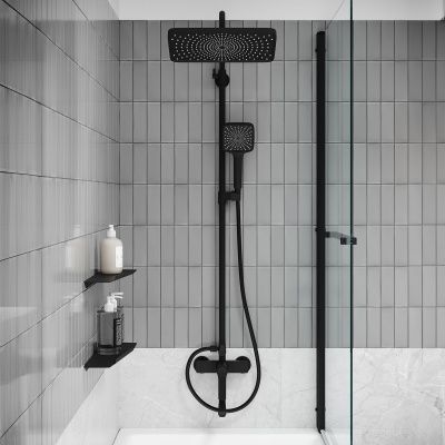 Душевая система с тропическим душем и изливом, матовый черный, Parker, IDDIS, PARBL3Fi06