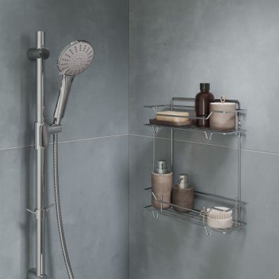 Полка двухъярусная прямая, проволока стальная, хром, Grid, Milardo, GRICS2CM44