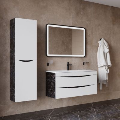 Тумба с умывальником, подвесная, 100 см, белая/черный мрамор, Cloud, IDDIS, CLO10B0i95K 